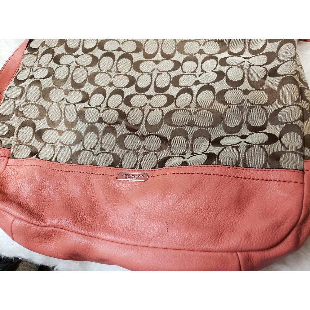 Coach Khaki & orange Signature Print Shoulder Bag